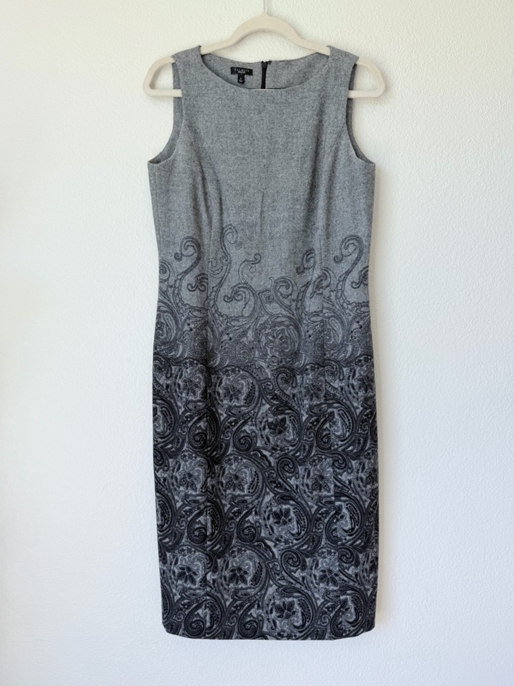 Talbots Wool Blend Sheath Dress Gray Ombre Paisley Sleeveless Size 6